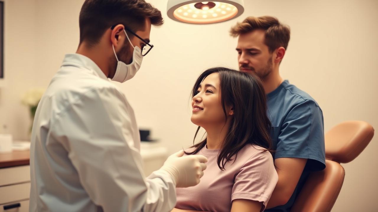 Dentist reassuring a patient during an emergency appointment