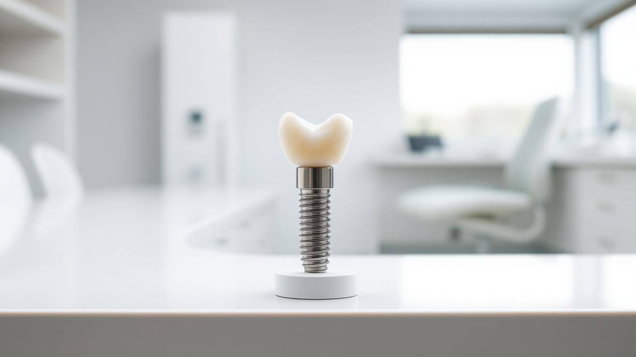 Dental implant model with titanium post and crown