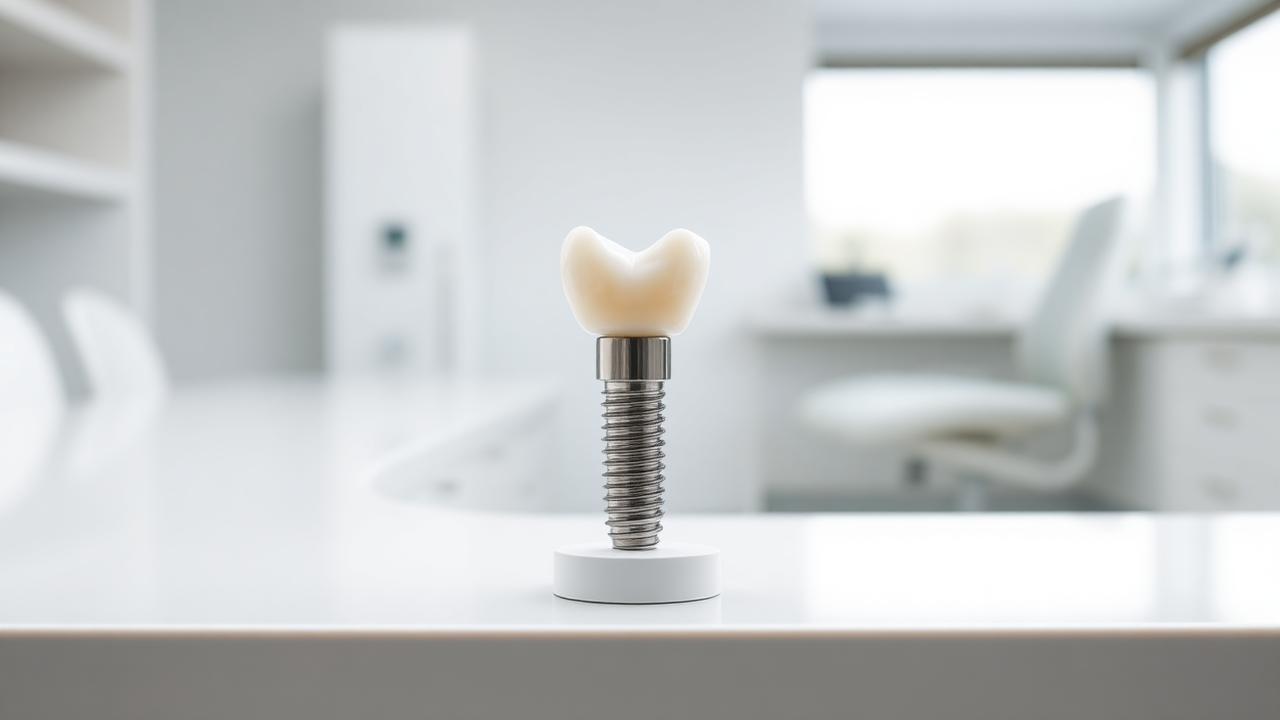 Dental implant model with titanium post and crown